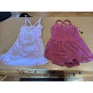 2 Women's XL One Piece Racerback Athleisure Athletic Romper & Dress w Shorts